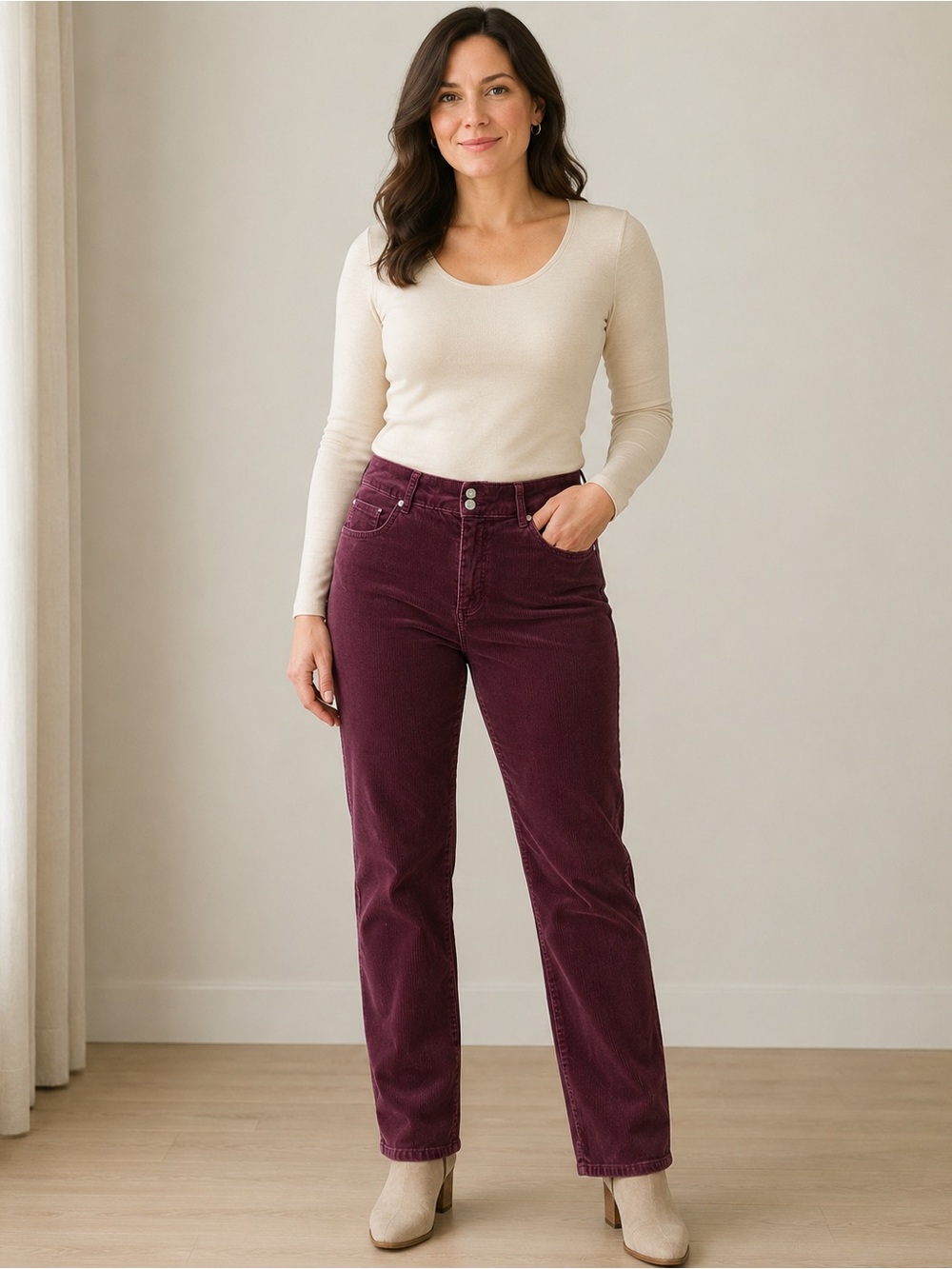 Denver Hayes Mia Women’s 8x32 Burgundy Corduroy Straight Leg Pants